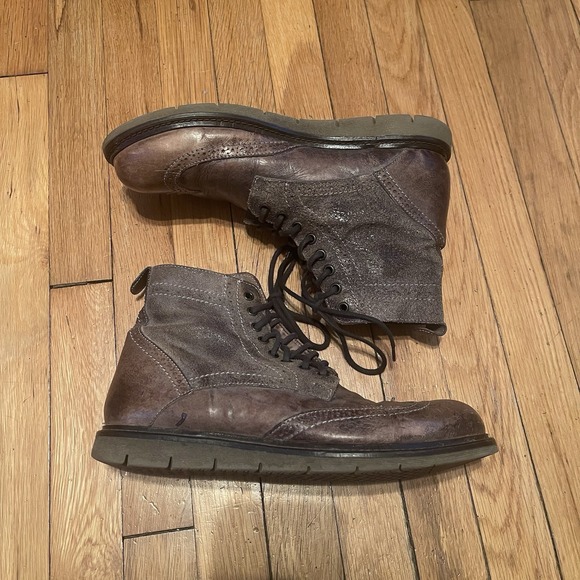 Mens Bed Stu Brown Distressed Leather Laced Ankle Boots Shoes Cap Toe Size 10